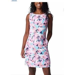 Columbia Womens Chill River Dress New UPF 50 Sheath Pockets Pink Blue Floral L